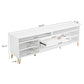 Manhattan Comfort DUMBO 85" White Mid-Century Modern TV Stand With 6 Shelves And 2 Drawers