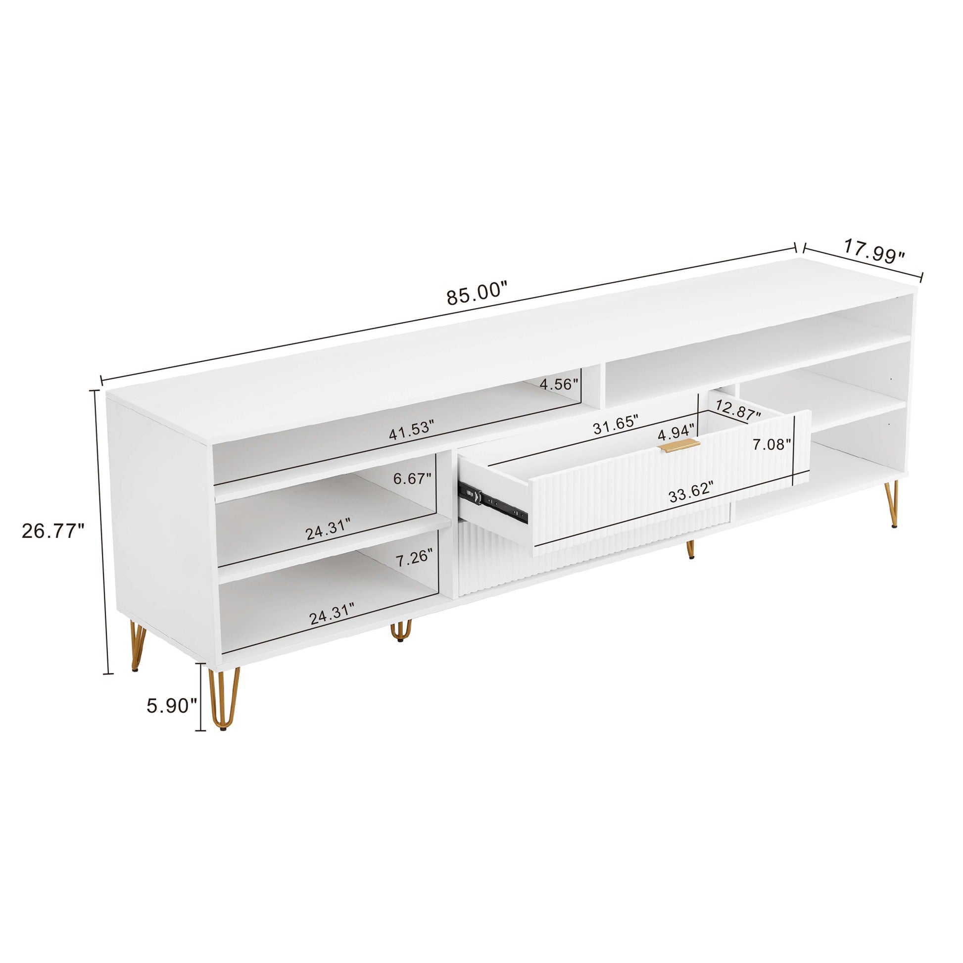 Manhattan Comfort DUMBO 85" White Mid-Century Modern TV Stand With 6 Shelves And 2 Drawers