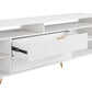 Manhattan Comfort DUMBO 85" White Mid-Century Modern TV Stand With 6 Shelves And 2 Drawers