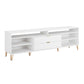 Manhattan Comfort DUMBO 85" White Mid-Century Modern TV Stand With 6 Shelves And 2 Drawers