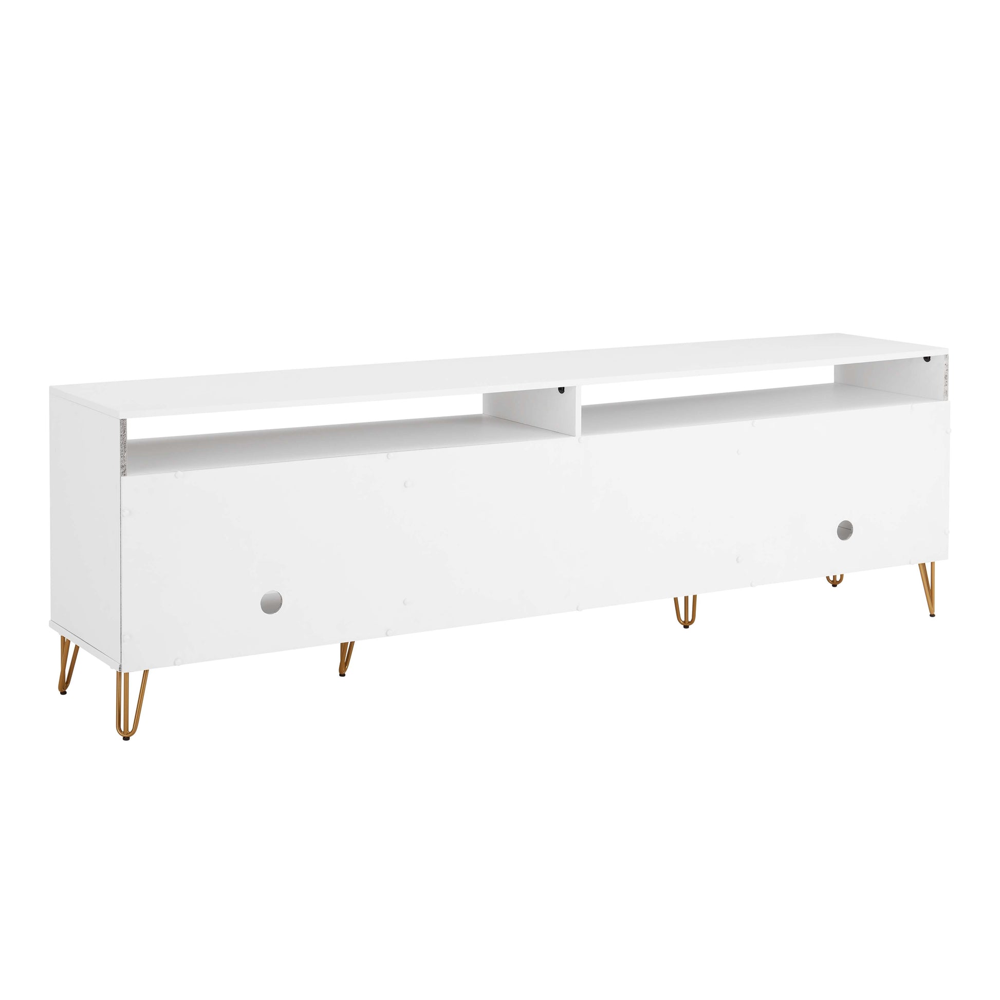 Manhattan Comfort DUMBO 85" White Mid-Century Modern TV Stand With 6 Shelves And 2 Drawers