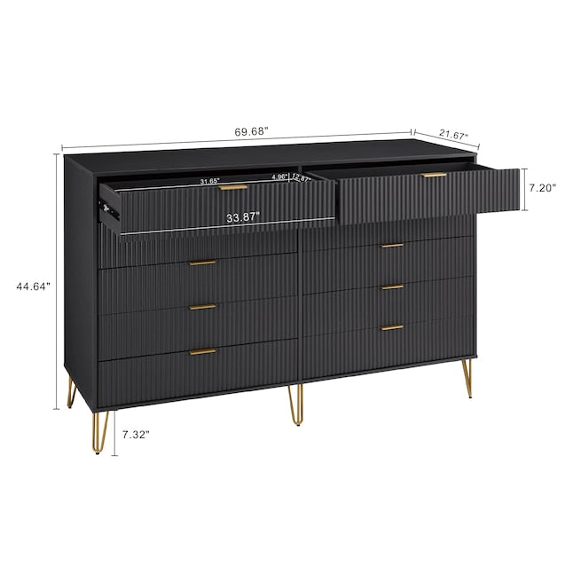 Manhattan Comfort DUMBO Black Modern 10-Drawer Double Tall Dresser
