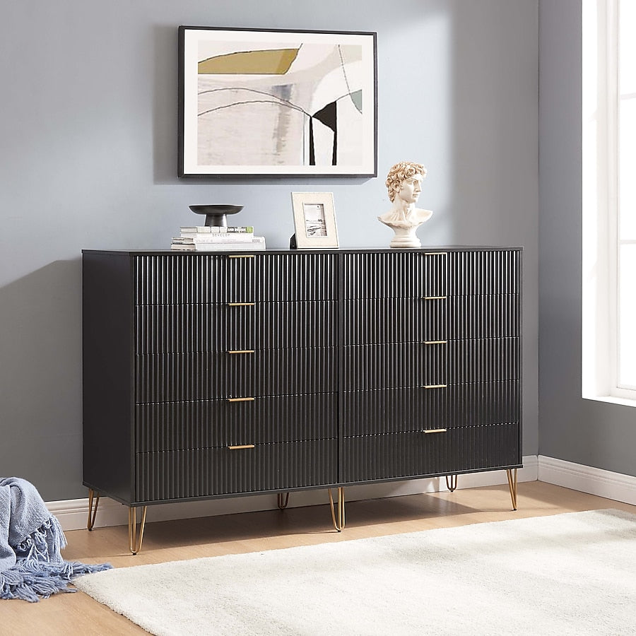 Manhattan Comfort DUMBO Black Modern 10-Drawer Double Tall Dresser