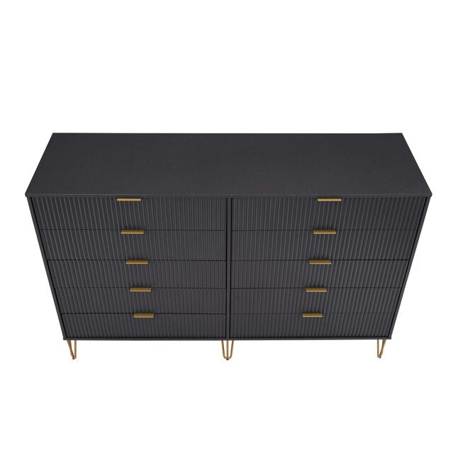 Manhattan Comfort DUMBO Black Modern 10-Drawer Double Tall Dresser
