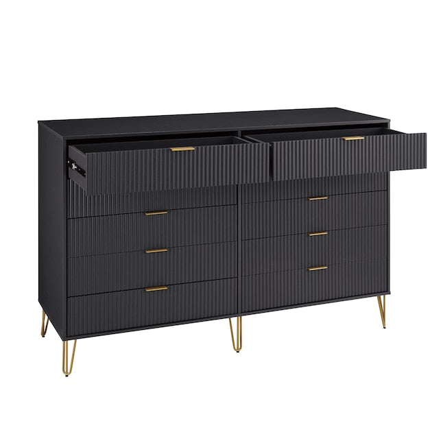Manhattan Comfort DUMBO Black Modern 10-Drawer Double Tall Dresser
