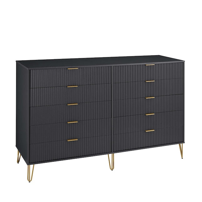 Manhattan Comfort DUMBO Black Modern 10-Drawer Double Tall Dresser