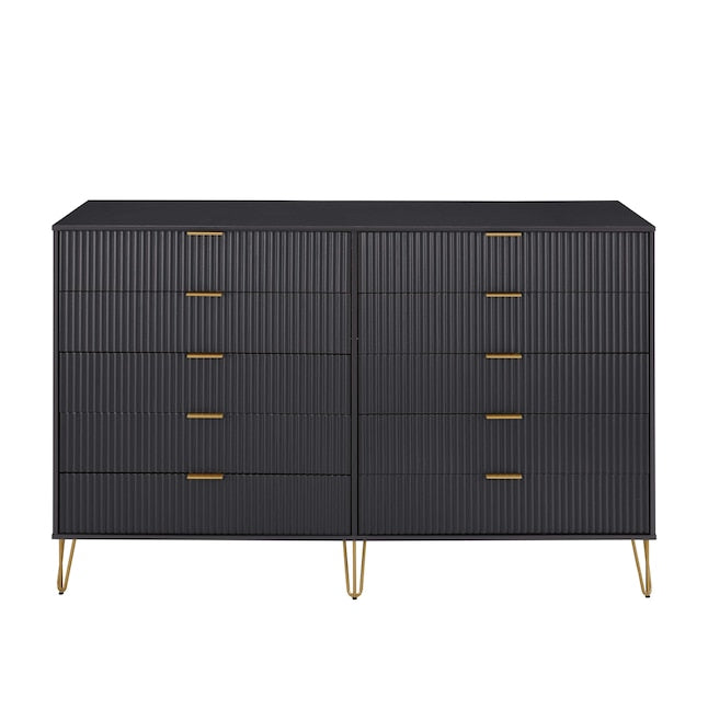Manhattan Comfort DUMBO Black Modern 10-Drawer Double Tall Dresser