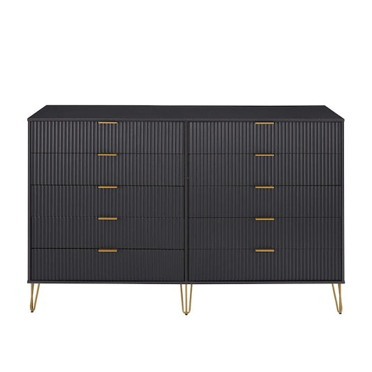 Manhattan Comfort DUMBO Black Modern 10-Drawer Double Tall Dresser