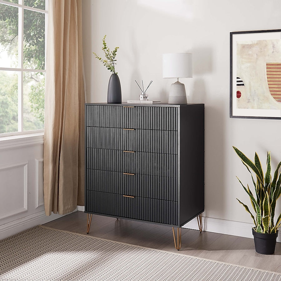 Manhattan Comfort DUMBO Black Modern 5-Drawer Tall Dresser