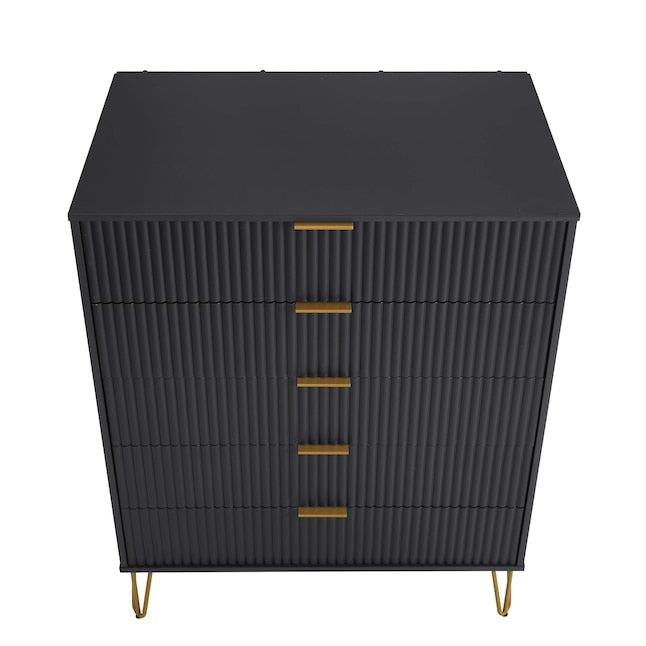 Manhattan Comfort DUMBO Black Modern 5-Drawer Tall Dresser