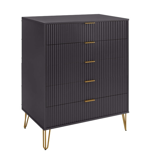 Manhattan Comfort DUMBO Black Modern 5-Drawer Tall Dresser