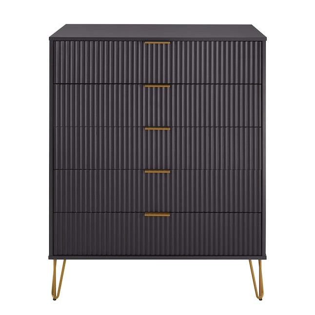 Manhattan Comfort DUMBO Black Modern 5-Drawer Tall Dresser