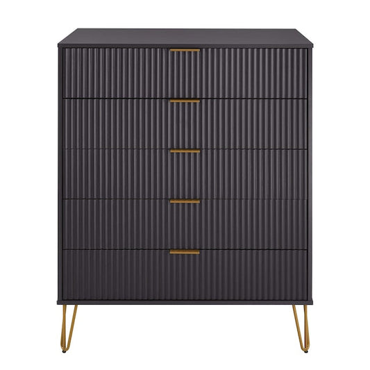 Manhattan Comfort DUMBO Black Modern 5-Drawer Tall Dresser