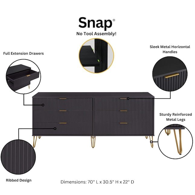 Manhattan Comfort DUMBO Black Modern 6-Drawer Double Low Dresser