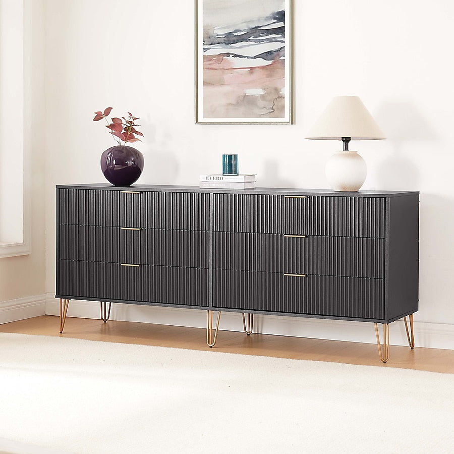 Manhattan Comfort DUMBO Black Modern 6-Drawer Double Low Dresser