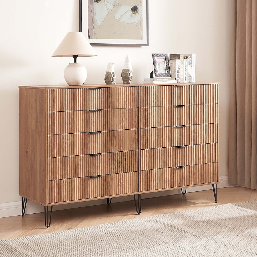 Manhattan Comfort DUMBO Golden Brown Modern 10-Drawer Double Tall Dresser