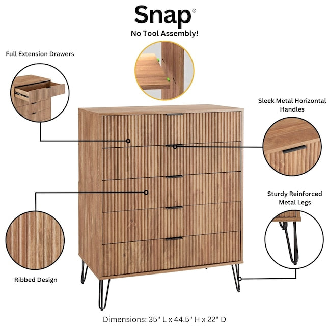 Manhattan Comfort DUMBO Golden Brown Modern 5-Drawer Tall Dresser