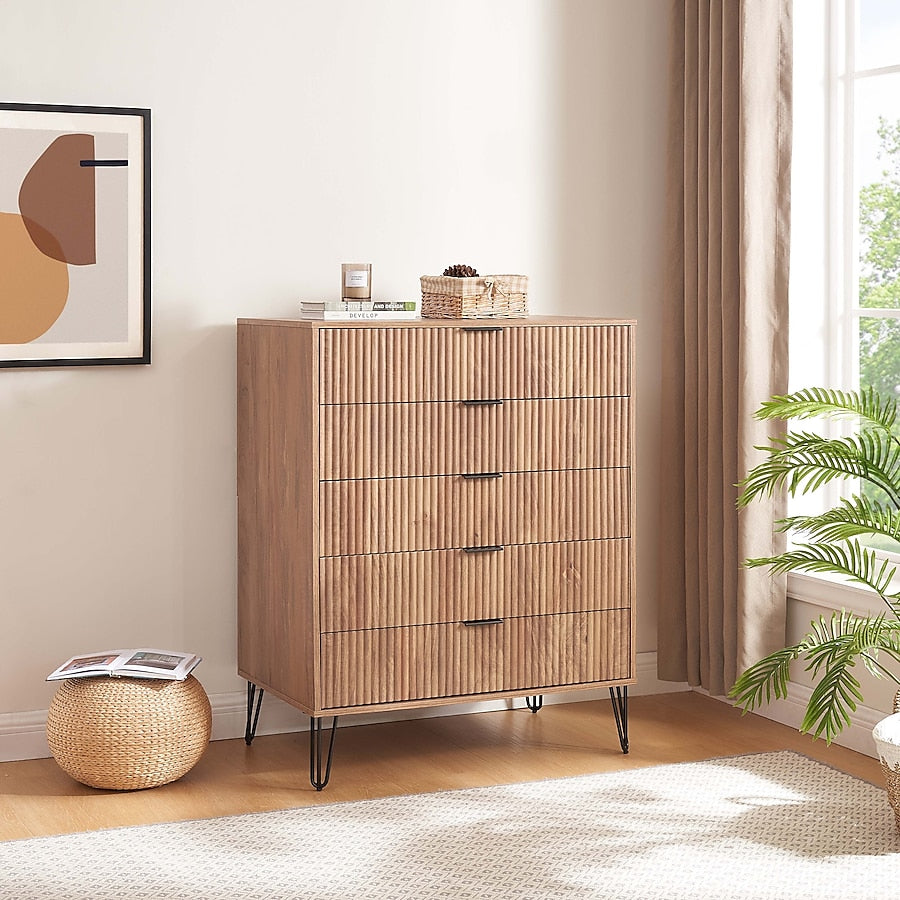 Manhattan Comfort DUMBO Golden Brown Modern 5-Drawer Tall Dresser