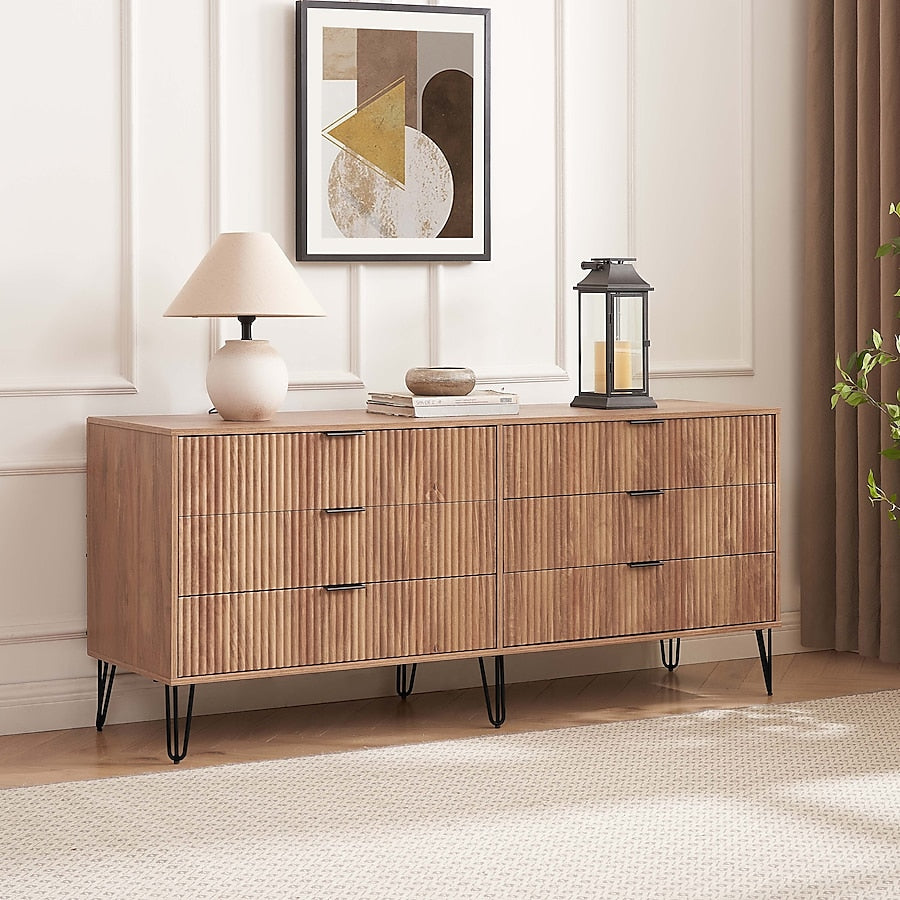 Manhattan Comfort DUMBO Golden Brown Modern 6-Drawer Double Low Dresser