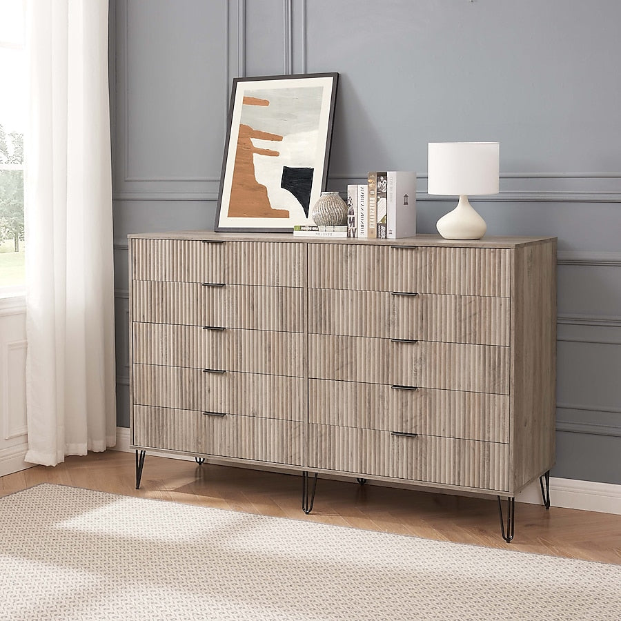 Manhattan Comfort DUMBO Grey Modern 10-Drawer Double Tall Dresser