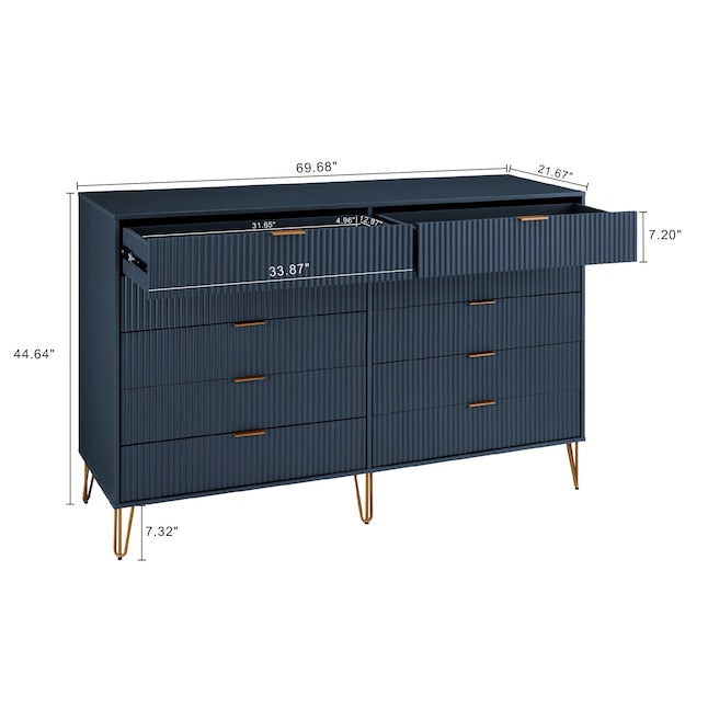 Manhattan Comfort DUMBO Midnight Blue Modern 10-Drawer Double Tall Dresser
