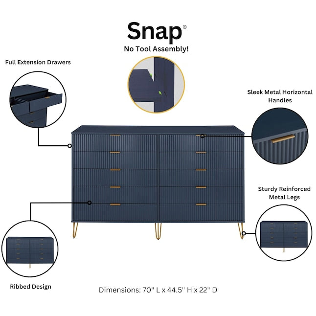 Manhattan Comfort DUMBO Midnight Blue Modern 10-Drawer Double Tall Dresser