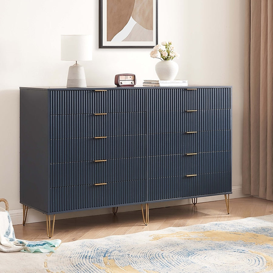 Manhattan Comfort DUMBO Midnight Blue Modern 10-Drawer Double Tall Dresser