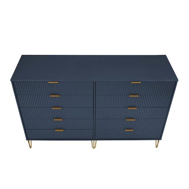 Manhattan Comfort DUMBO Midnight Blue Modern 10-Drawer Double Tall Dresser