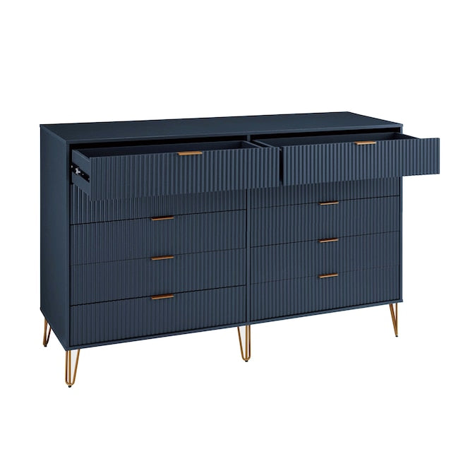 Manhattan Comfort DUMBO Midnight Blue Modern 10-Drawer Double Tall Dresser