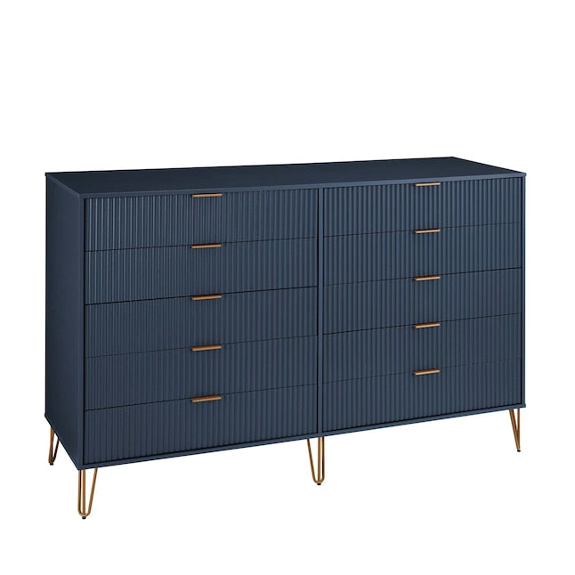Manhattan Comfort DUMBO Midnight Blue Modern 10-Drawer Double Tall Dresser