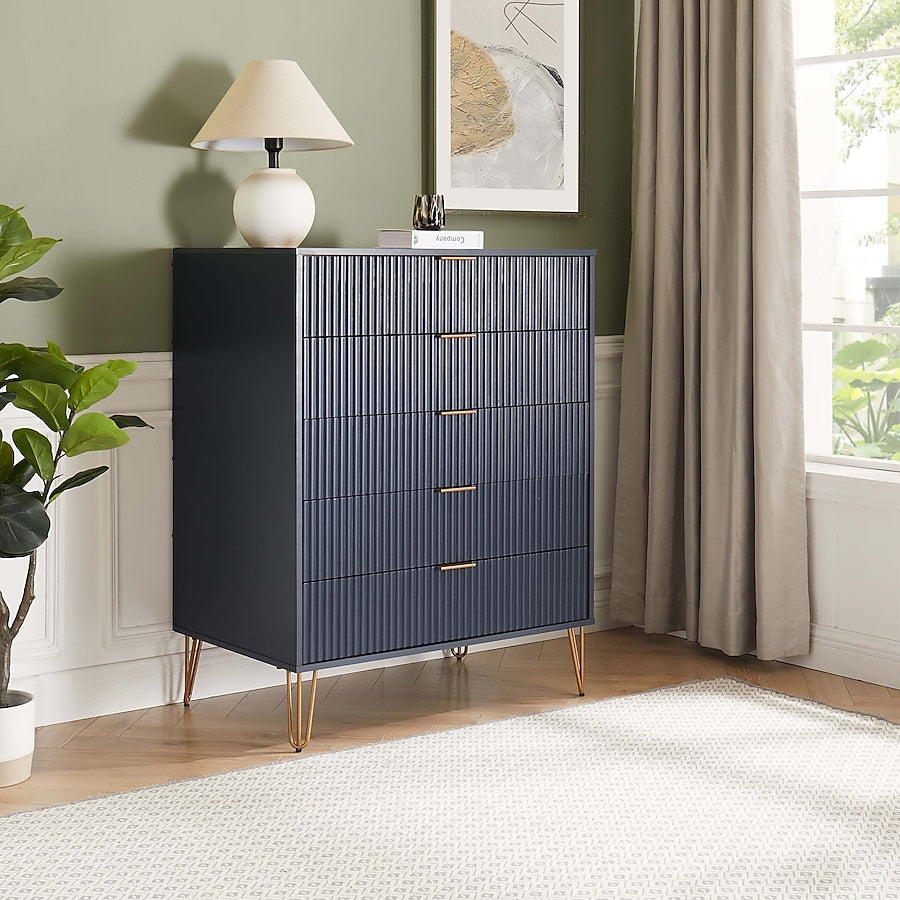 Manhattan Comfort DUMBO Midnight Blue Modern 5-Drawer Tall Dresser