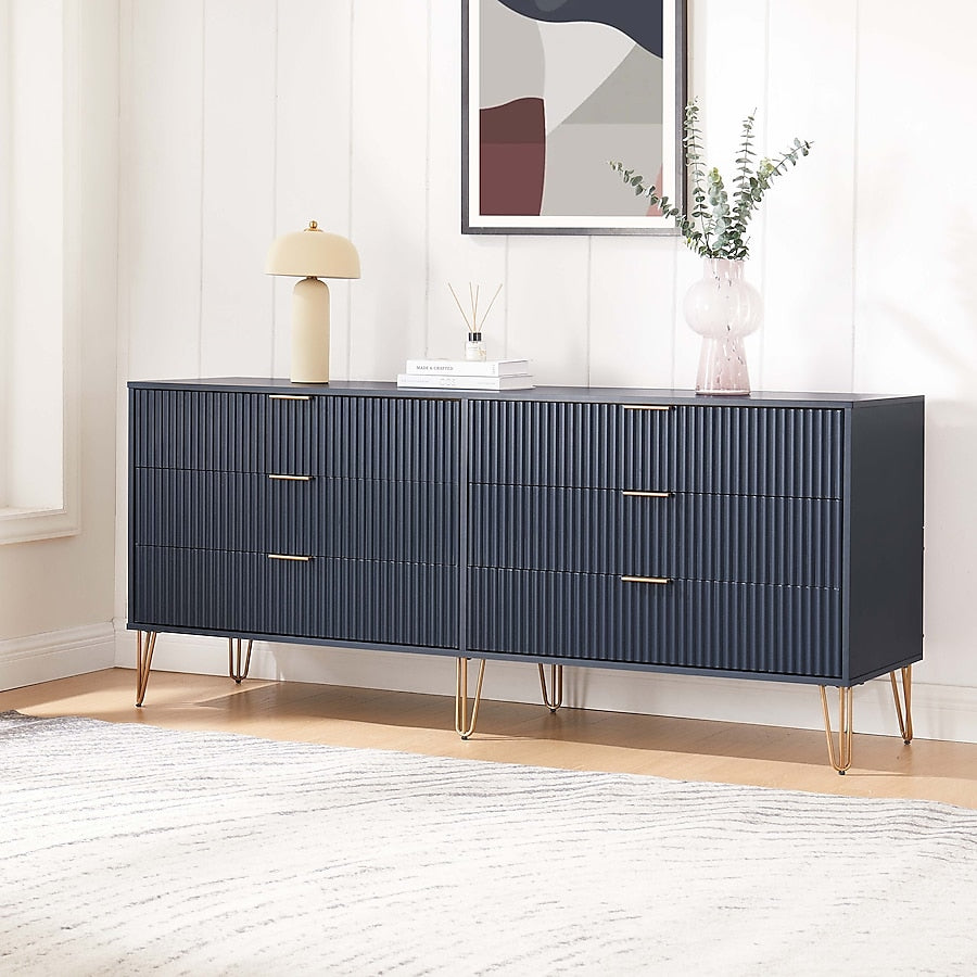 Manhattan Comfort DUMBO Midnight Blue Modern 6-Drawer Double Low Dresser