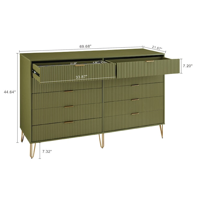 Manhattan Comfort DUMBO Olive Green Modern 10-Drawer Double Tall Dresser