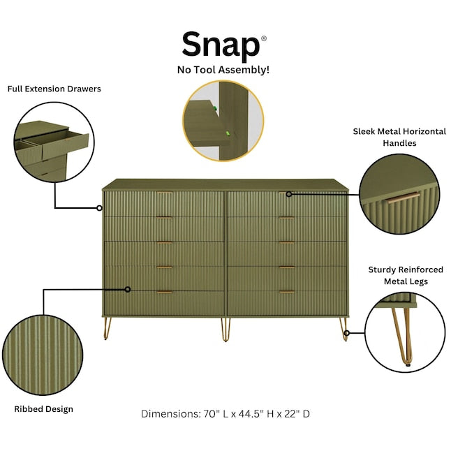Manhattan Comfort DUMBO Olive Green Modern 10-Drawer Double Tall Dresser