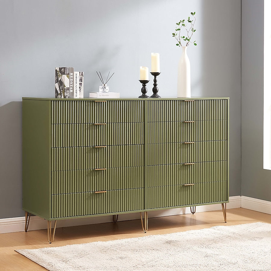 Manhattan Comfort DUMBO Olive Green Modern 10-Drawer Double Tall Dresser