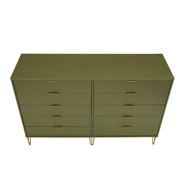 Manhattan Comfort DUMBO Olive Green Modern 10-Drawer Double Tall Dresser