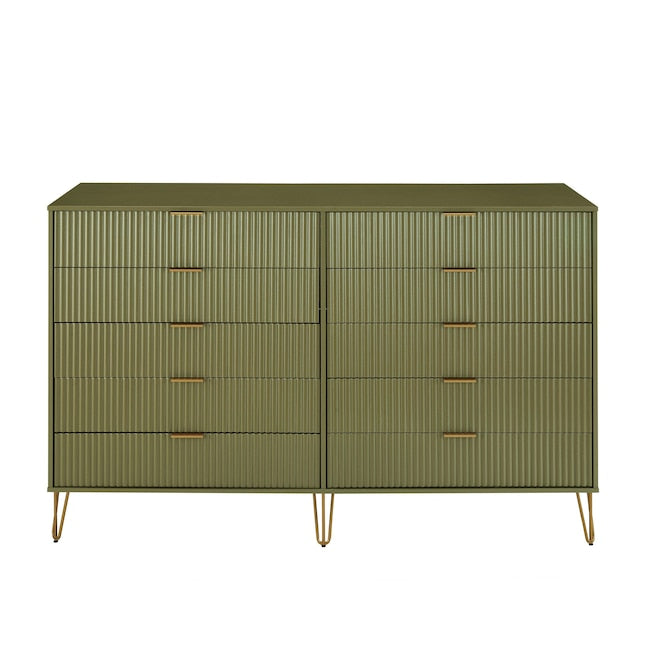 Manhattan Comfort DUMBO Olive Green Modern 10-Drawer Double Tall Dresser