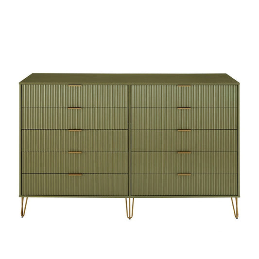 Manhattan Comfort DUMBO Olive Green Modern 10-Drawer Double Tall Dresser