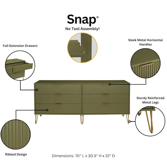 Manhattan Comfort DUMBO Olive Green Modern 6-Drawer Double Low Dresser