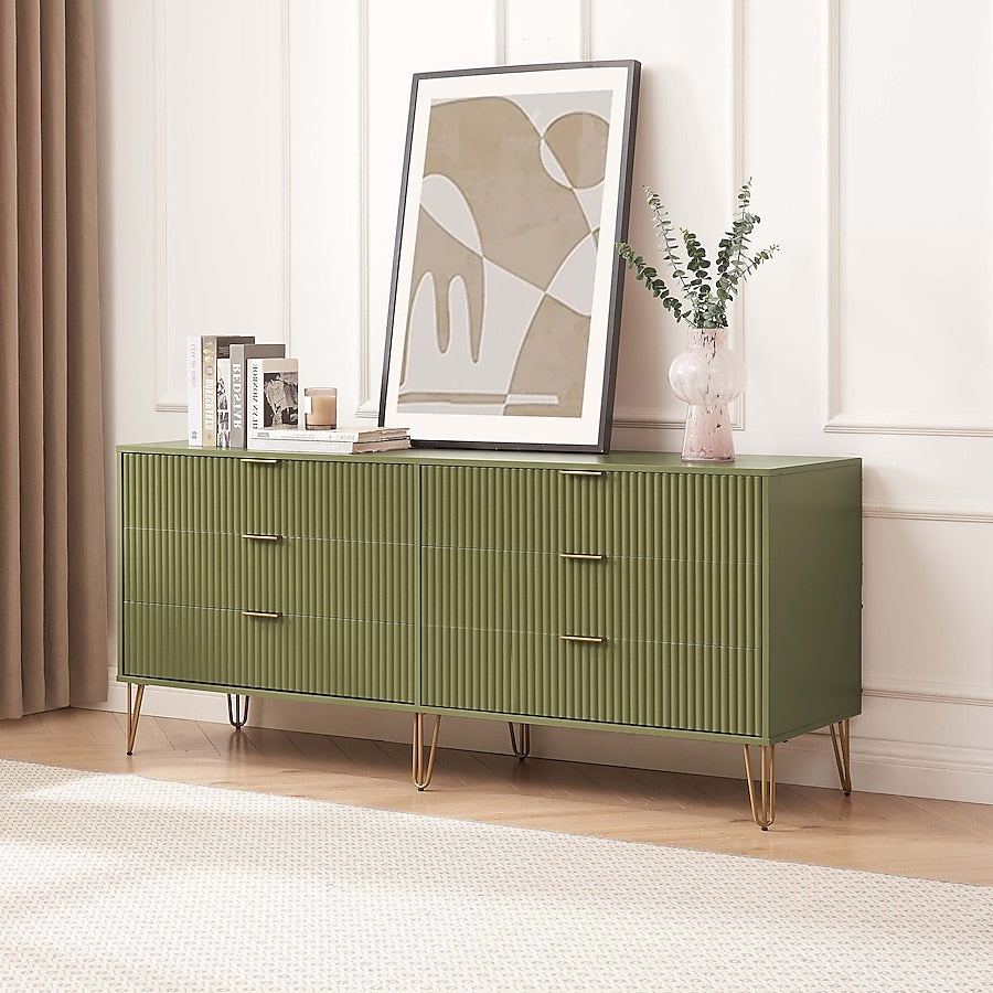 Manhattan Comfort DUMBO Olive Green Modern 6-Drawer Double Low Dresser