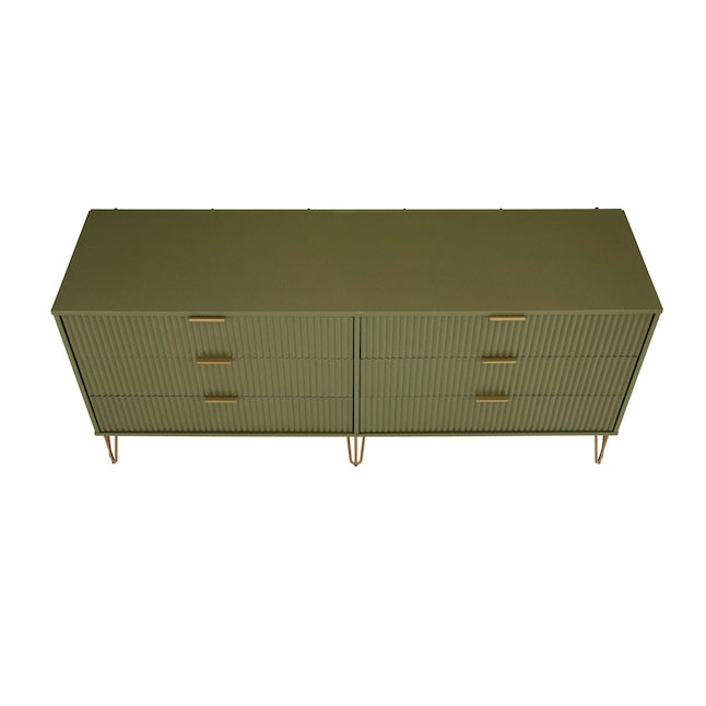 Manhattan Comfort DUMBO Olive Green Modern 6-Drawer Double Low Dresser   Kitchen Oasis