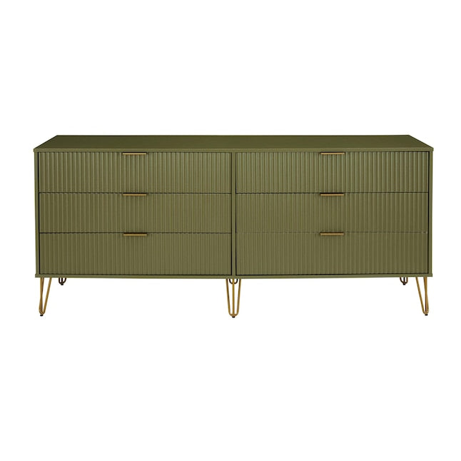 Manhattan Comfort DUMBO Olive Green Modern 6-Drawer Double Low Dresser