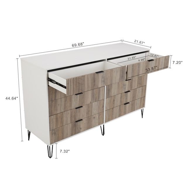Manhattan Comfort DUMBO White And Grey Modern 10-Drawer Double Tall Dresser