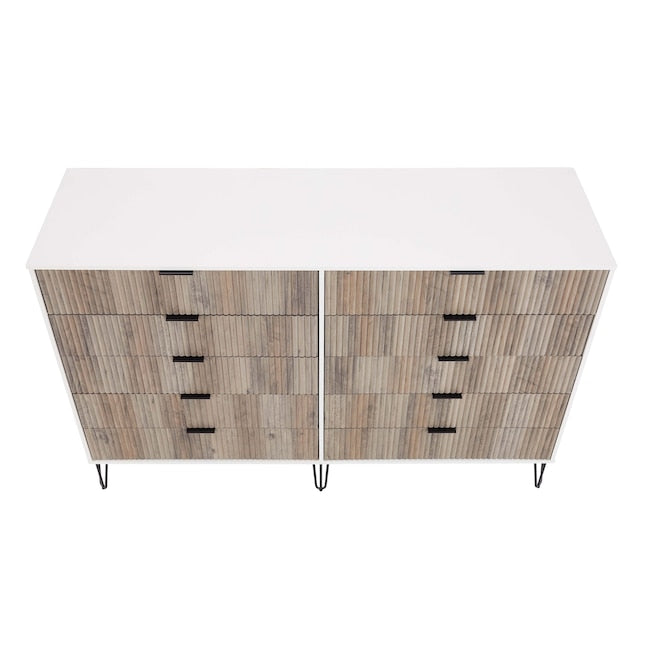Manhattan Comfort DUMBO White And Grey Modern 10-Drawer Double Tall Dresser