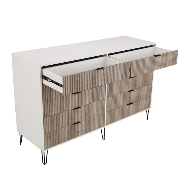 Manhattan Comfort DUMBO White And Grey Modern 10-Drawer Double Tall Dresser