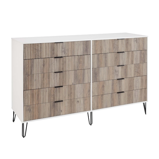 Manhattan Comfort DUMBO White And Grey Modern 10-Drawer Double Tall Dresser