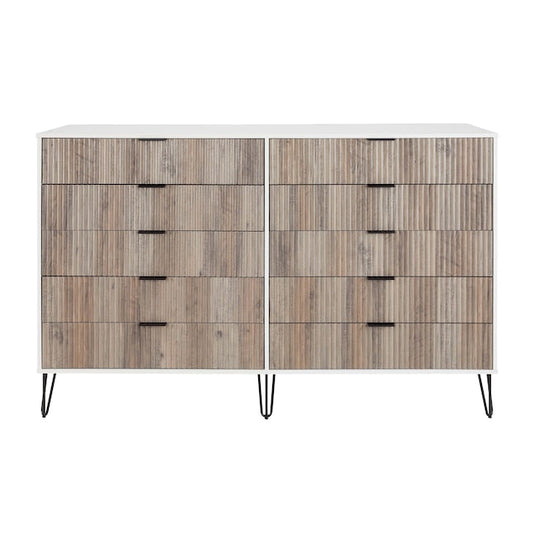 Manhattan Comfort DUMBO White And Grey Modern 10-Drawer Double Tall Dresser