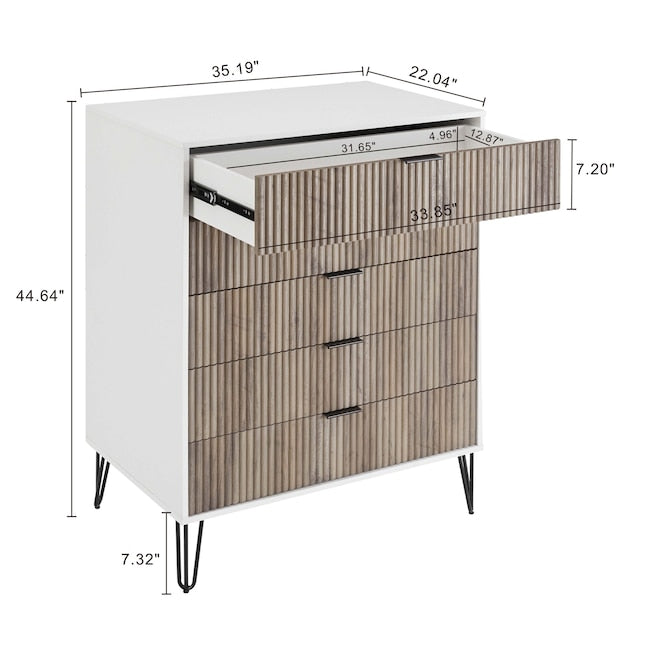Manhattan Comfort DUMBO White And Grey Modern 5-Drawer Tall Dresser