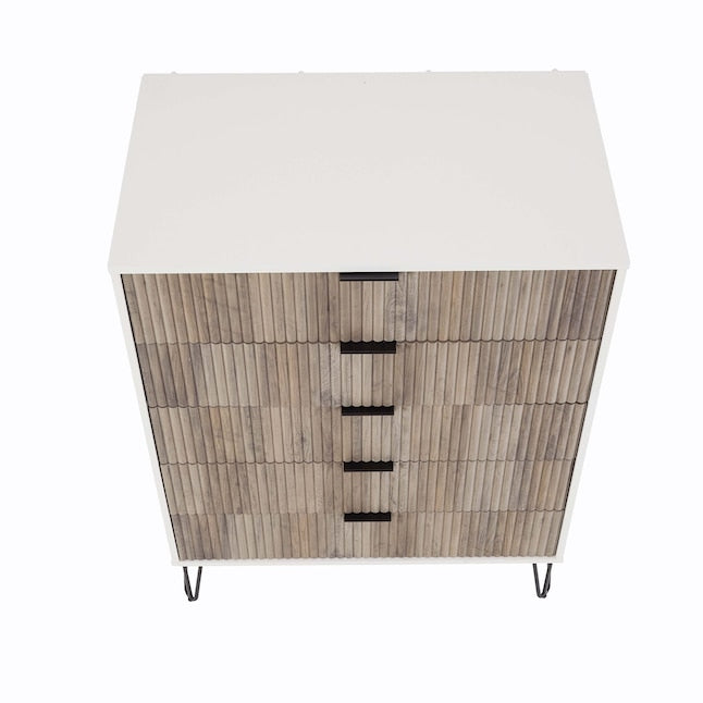 Manhattan Comfort DUMBO White And Grey Modern 5-Drawer Tall Dresser