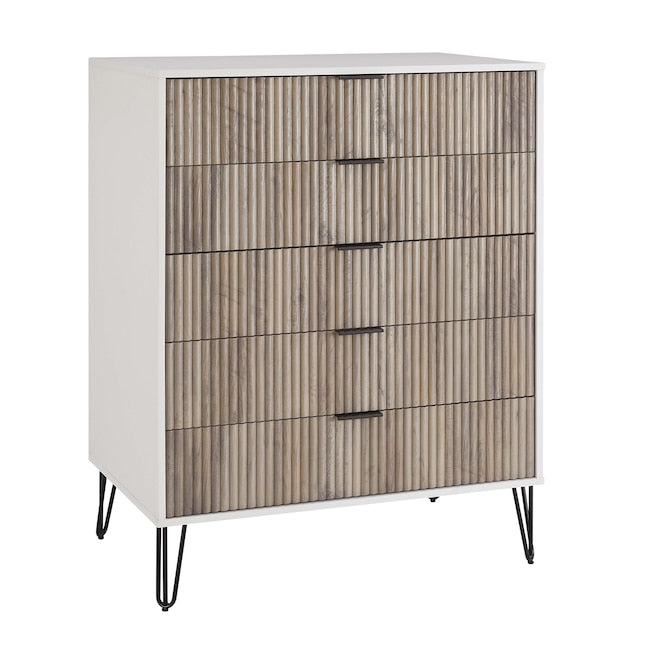 Manhattan Comfort DUMBO White And Grey Modern 5-Drawer Tall Dresser